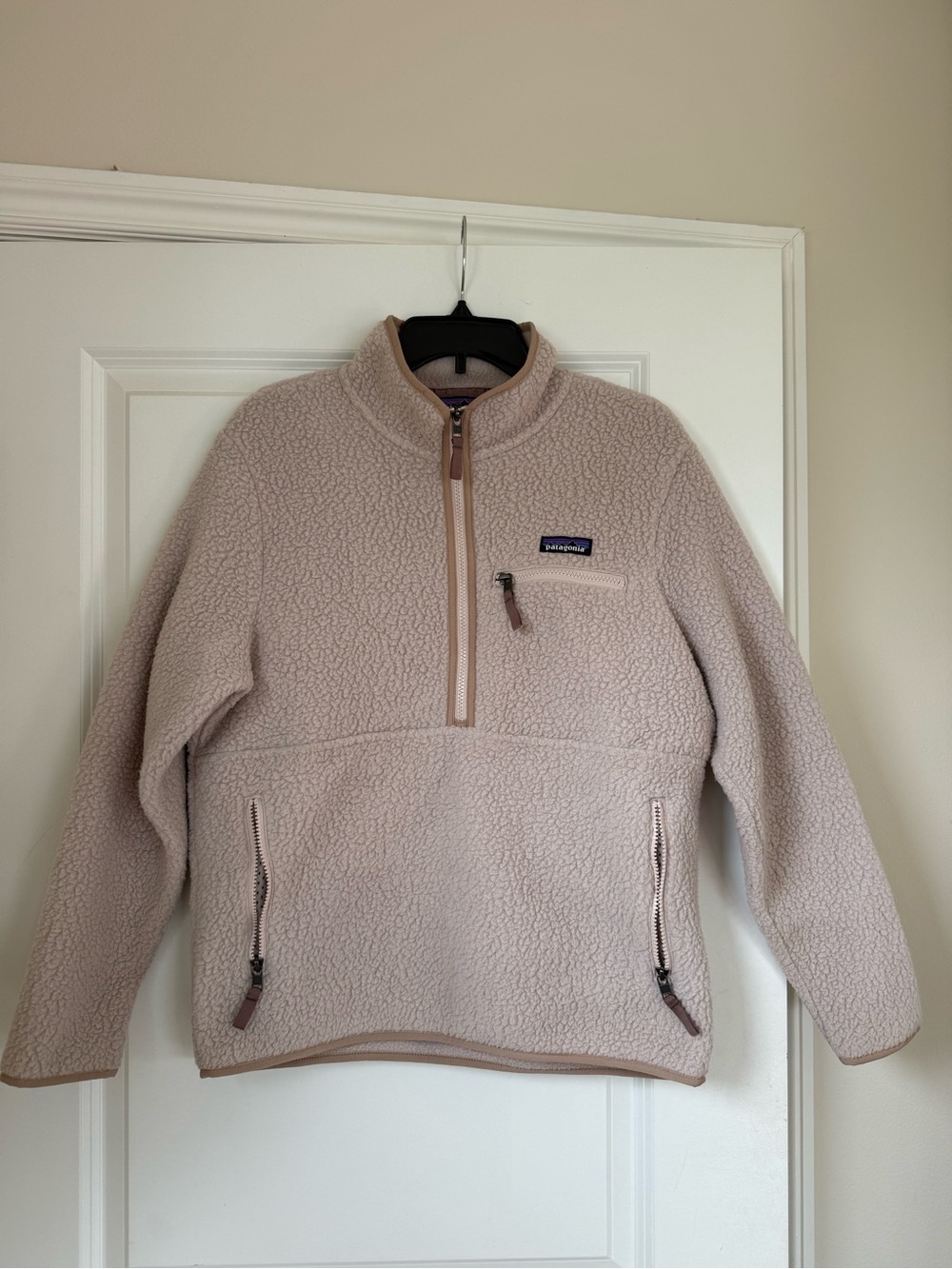 Patagonia Synchilla Half-Zip Pullover - Pale Pink with Brown Trim
